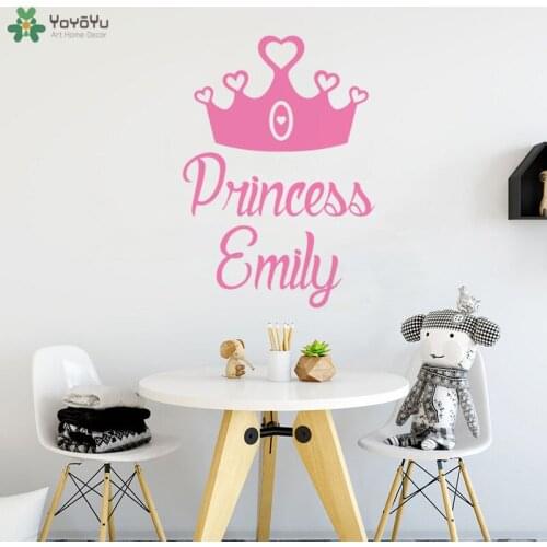 YOYOYU Wall Decal Girls Personalised Name Wall Sticker Princess Crown Pattern Cartoon Baby Nursery Decoration Art Decor DIYCT679