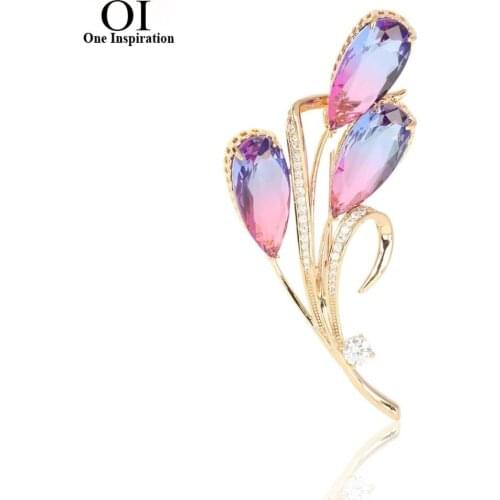 OI Delicate Shiny Flower Brooches CZ Zircon Plant Copper Accessories For Women Concert Banquet Dress Collar Scarf Pin