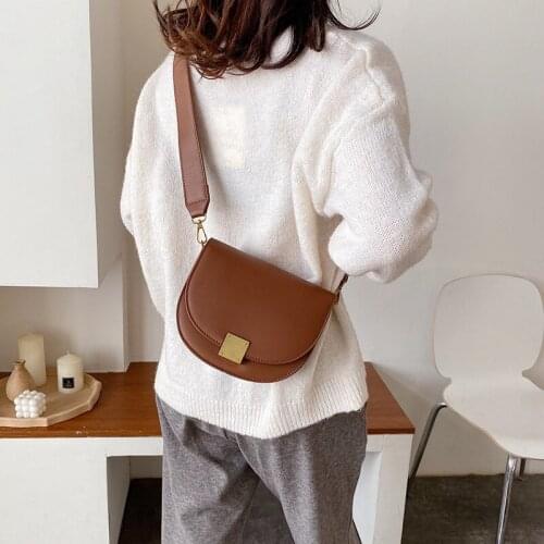 Female New High Quality Leather Vintage Pure Color Simple Saddle Bag Womens Handbag Lock Shoulder Travel Messenger Bag Purses