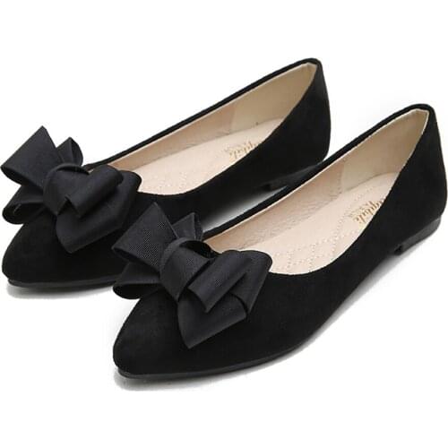 Flock Slip On Shoes For Women Brand New Butterfly Knot Casual Female Flats Shoes Pointed Toe Plus Size 43 Ladies Footwear