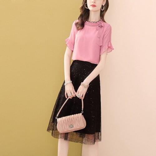 Only Plus Women Two Pieces Patch Work Pouf Dress Short Sleeve Hollow out Flounce Hem Dress For Women Summer