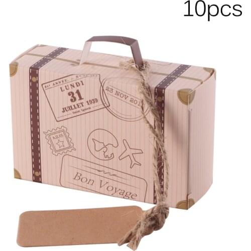 10PCS/Lot DIY Travel Paper Box Vintage Mini Suitcase Candy Box Sweet Bags Wedding Favor Gifts Decoration Event Party Supplies