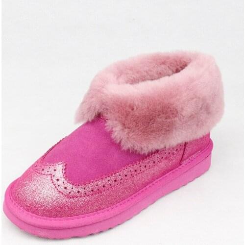 2021 Top Quality Womens Fashion Snow Boots Genuine Leather Female Warm Winter Boots Shoes 100% Natural Wool Women Ankle Boots