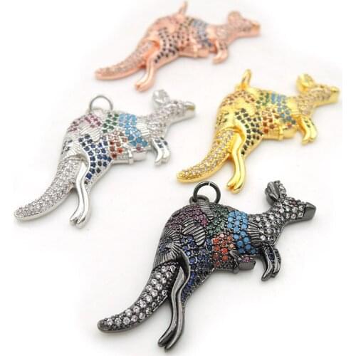 35*25*5mm Micro Pave Clear&Blue&Red&Green&Kallaite CZ Kangaroo Charms Fit For Men And Women Making Necklaces Jewelry