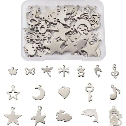 68pcs/box Stainless Steel Pendants Mixed Shape Metal Charms for Jewelry Making DIY Necklace Bracelet Earring Accessories