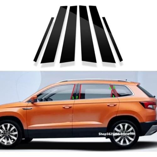 For Skoda Karoq 2021 2020 Accessories 2019 2018 2017 Car Door Window Middle Column Trim Protection Sticker Bright Black Cover