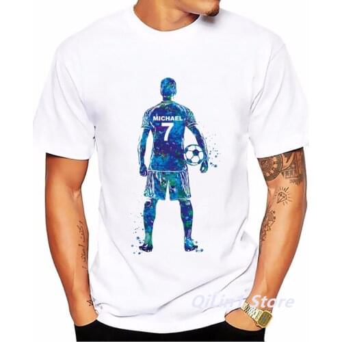 Watercolor Soccer Player Personelized Print Tshirt Men T Shirt Hombre Summer Tops Fashion Short Sleeve Tee Shirt Homme