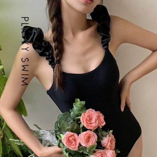 White/Black Puff Shoulder Strap One Piece Swimsuit Women Sexy Swimwear Swim Beach Wear Bath Suit 2021 Monokini Bodysuit Trikini