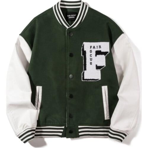 Hip Hop Letters Embroidery Baseball Jacket Men College Leather Patchwork High Street Color Block Harajuku Bomber Varsity Jacket