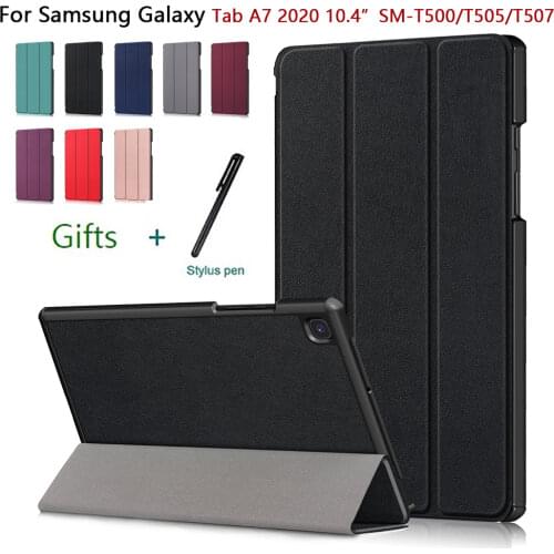 Case For Samsung Galaxy Tab A7 10.4" 2020 Case SM-T500/T505/T507 Smart sleep wake PU Leather Tri-fold protective Cover with pen