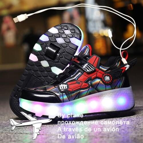 3 Colors Children Single / Double Wheels Glowing Sneakers USB Charging Led Luminous Shoes Boys Girls Roller shoes Good Gifts