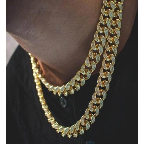 Iced out bling hip hop men boy jewelry bling 5A cubic zirconia CZ miami cuban link chain cool choker necklace wholesale