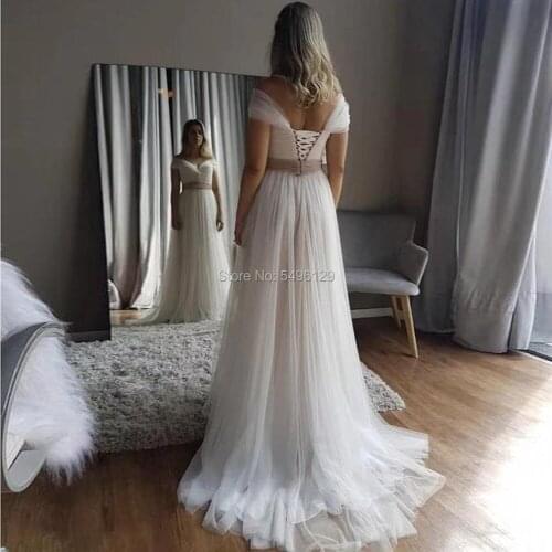 Exquisite Tulle A Line Simple Wedding Dresses Sweetheart Cap Sleeves Long Pleated Bridal Gowns Vestido De Mariee Brides Dress