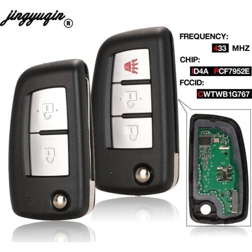 Jingyuqin 2/3 Buttons 433MHz 4A PCF7952E Flip Remote Key For Nissan Qashqai J11 Pulsar C13 Juke F15 X-Trail T32 Micra CWTWB1G767