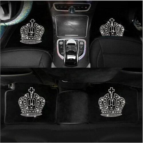 Creative Fashion Car Velvet Foot Pad Carpet Diamond Crown Universal Waterproof Ladies Car Foot Mat Car Interior Accessories