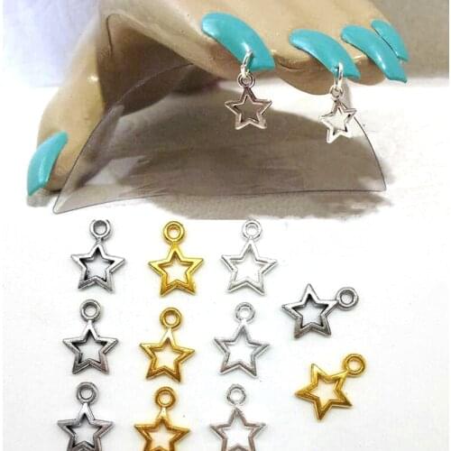 10X1.6mm Metal Pierced Stars Dangle Nail Decorations 100pcs/bag Hollow Stars Gold/Sliver Nail Art Charms Jewels Set Decor 4Color