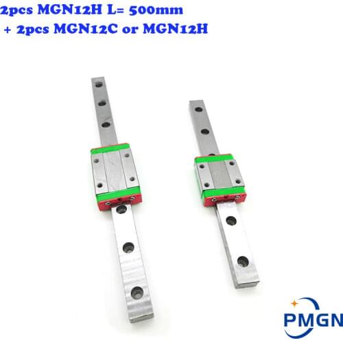 MGN12 2pcs 12mm Linear Guide L= 500mm Linear Rail Way + 2PCS MGN12C or MGN12H Long Linear SS Carriage for CNC XYZ Axis
