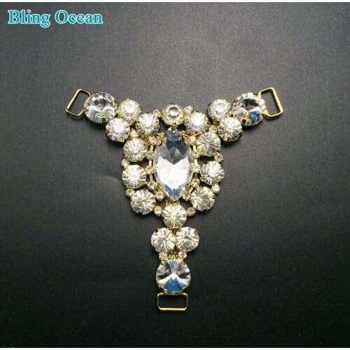 Fashion Large Triangle Rhinestone Crystal Clear Bikini Connector Metal Chain for Bikini Beach Wear Decoration