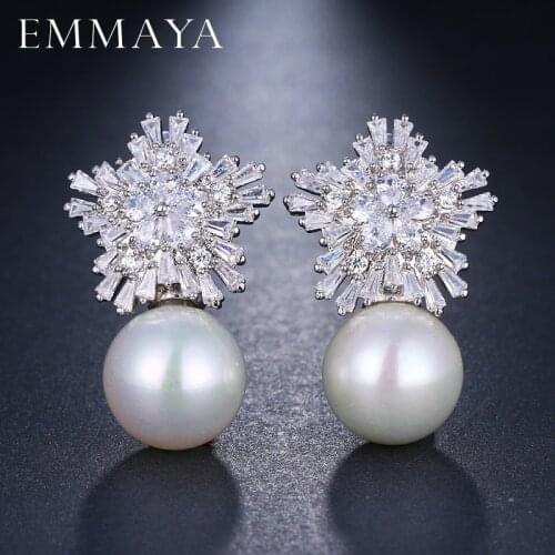 EMMAYA Fashion Pearl Earring New Austria Crystal CZ Crystal Hot Sale Stud Earrings Jewelry For Women Mom Gift