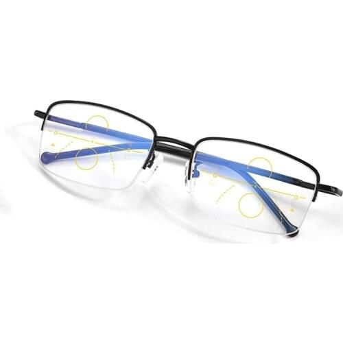 Metal Semirim Anti Blue Light Mens Progressive Reading Glasses Magnifier Women Look Near Far Presbyopic Eyeglasses +1.0~+4.0