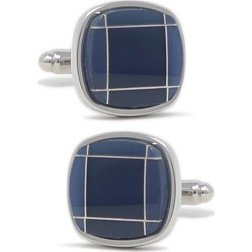 Soft Square Navy Cats Eye Stone Checks Cufflinks Fathers Day Gift Cuff Links Birthday Gifts Cuff Links