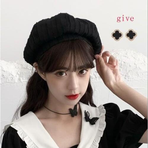 New Women Sweet Caps Blend Berets Winter Autumn Octagonal Beret Caps Stylish Artist Painter Newsboy Hats Black Grey Beret Hats