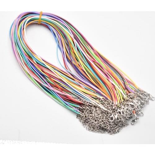 Wholesale 100pcs/lot 1.5mm mixed Wax Leather cord rope necklaces 45cm with Lobster clasp jewelry for diy pendants free shipping