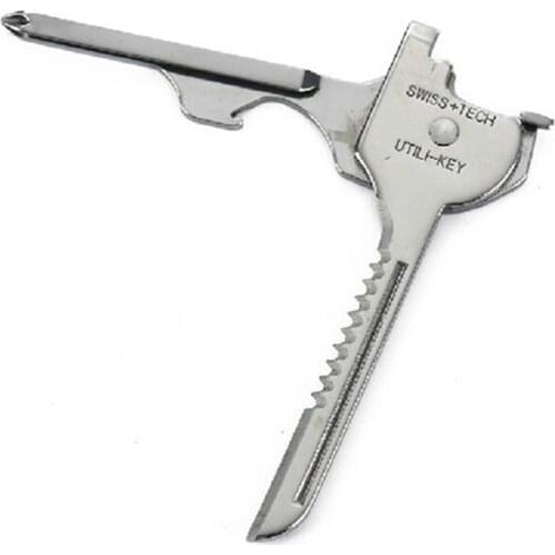 Outdoor multi-function 6 in 1 key chain key stainless steel folding pocket knife Swiss camping screwdriver multi-tool