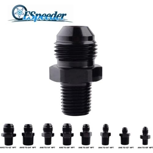 ESPEEDER Aluminum AN12 Male To 1/2'' NPT AN10 TO 3/4" NPT AN8 TO 1/4" Straight Flare Pipe Thread Fittings Adaptor Hose Adapter