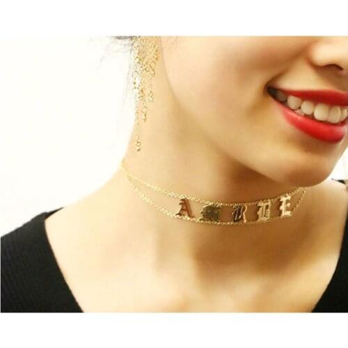 Personalized Custom Name Necklace Initials Letters Old English Bohemian Jewelry Multicolor Chain Custom Nameplate Necklaces