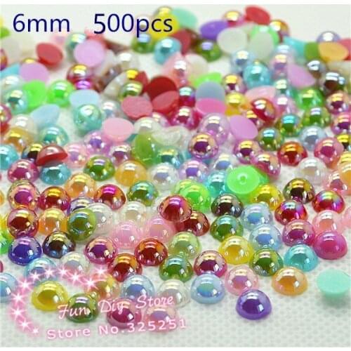 Resin AB multicolor flat back pearl 6mm 500pcs/lot flat back half pearl free shipping