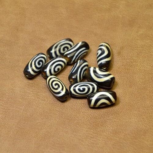 Rare Pattern Spiral 10*20mm BlackWhite Amulet Natural Agate Stone Tibetan Dzi Beads for Bracelet DIY Jewelry Making