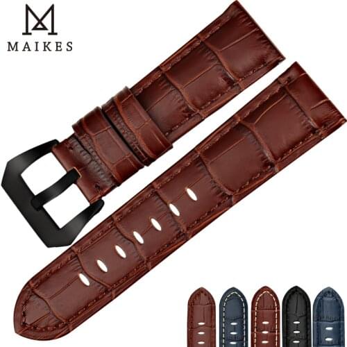 MAIKES New Arrival Watch Accessories Slub pattern Vintage Genuine Leather 22mm 24mm 26mm Watchband Watch Strap & Watch Band