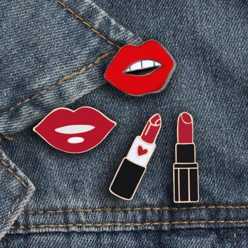 Sexy Red Lip Woman Lipstick Brooches Cartoon Metal Enamel Badge Pin Jackets Shirt Backpack Lapel Button Pins Jewelry Accessories