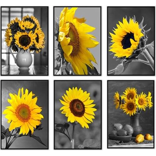 Gray Series of Plant Flower Decorative Painting Sunflower Oil Painting Poster Sofa Wall Background Art Canvas Hanging Painting