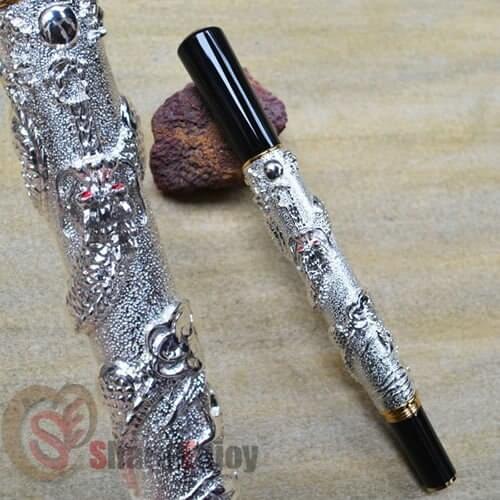 ROLLER BALL PEN JINHAO 41 SILVER WITH DRAGON EMBOSSMENT CRYSTAL