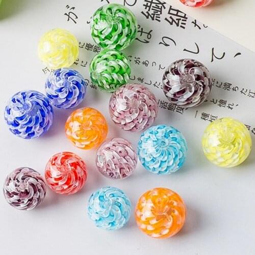12mm 14mm Round Ball Shape Helix Lampwork Glass Loose Crafts Beads For DIY Necklace Jewelry Making Findings