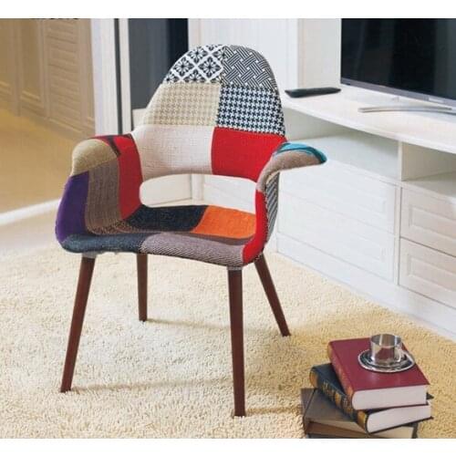 Patchwork fabric Upholstered Fabric Soft Cover Chair Wood leg And Plastic Patchwork Soft lounge leisure Chair living room chair