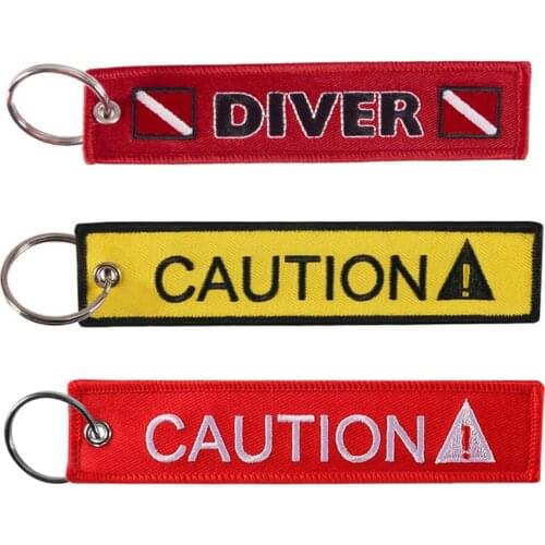 CAUTION DIVER Print Embroidery Tag Keychain Keyring Key Chain Pendant Gift New Chic