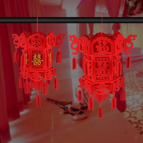 High Quality Chinese Style Felt Red Hanging Lantern Good Luck Charms Knots Tassels Auspicious New Year Wedding Room Decoration