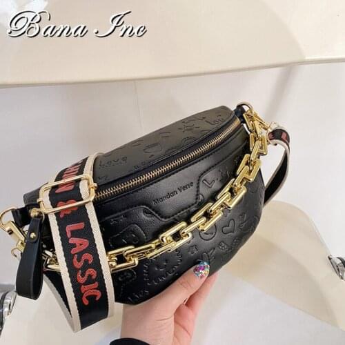 Fanny Bag Leather Gold Thick Chain Chest Bags For Women 2021 Handbags Casual Solid Color Chest Shoulder Bag Lady Waist Bags