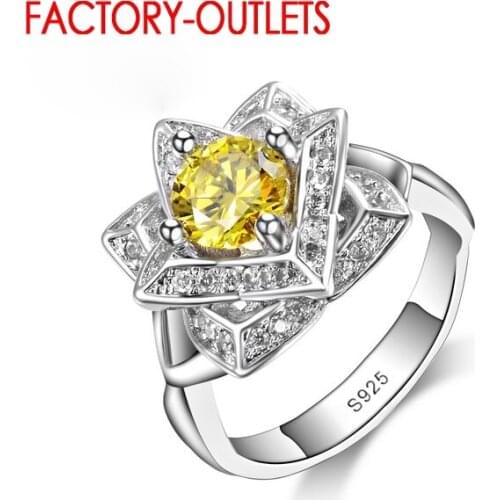 Yellow CZ Crystal Wedding Engagement Rings For Women Bague Bijoux Femme 925 Party Ring Fashion Jewelry