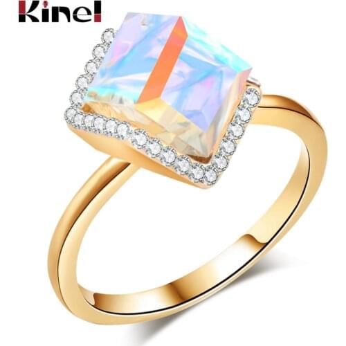 Kinel Ladies Fashion Crystal Engagement Rings For Women Luxury Vintage Cristales Gold Ring With Stones Anneaux Pour Les Femmes