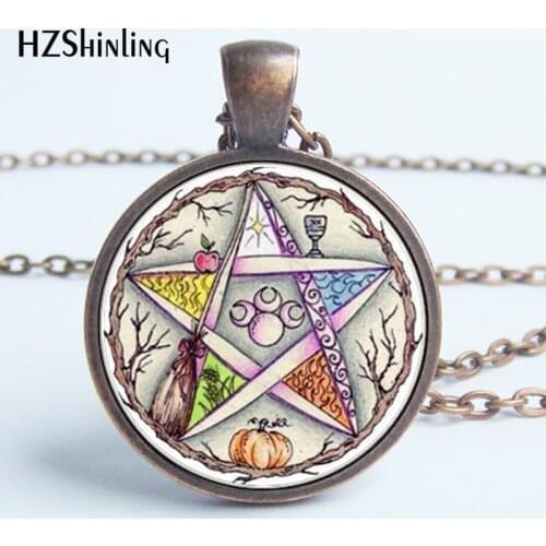 HZ--A394 New Esoteric Pentagram Necklace Pentagram Pendant Jewelry Glass Dome Necklace Vintage Photo Pendants Gifts Women HZ1