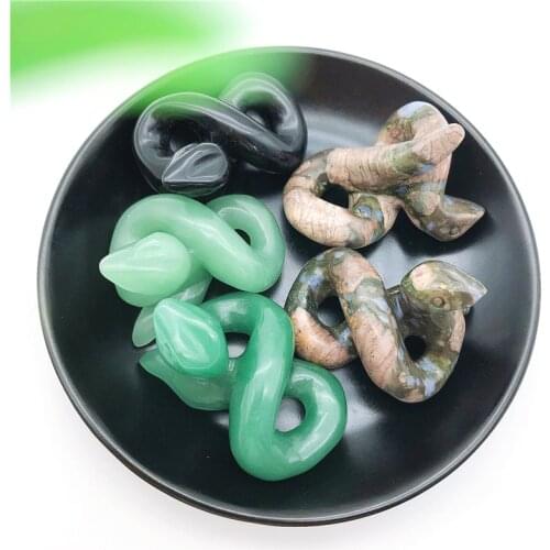 1PC Natural Quartz Crystal Snake Hand Carved Figurine Obsidian Aventurine Snake Animal Crafts Healing Crystal Stone