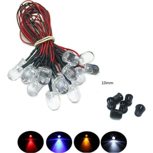 10 Pcs 12V 10mm Pre-Wired Constant LED Ultra Bright Water Clear Bulb Cable Prewired Led Lamp