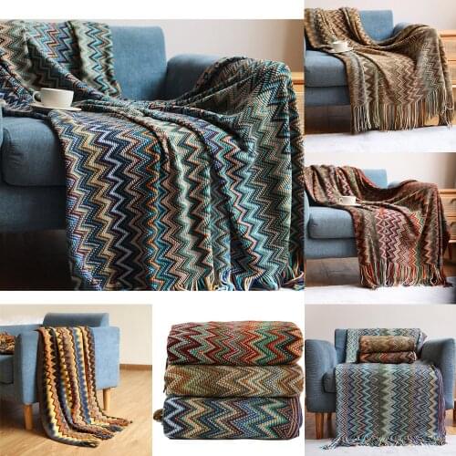 100% Acryl Hand Knitted Blanket with Tassel Summer Blanket Bed Sofa Travel Breathable Chic Bohemian Soft Comfortable Blanket