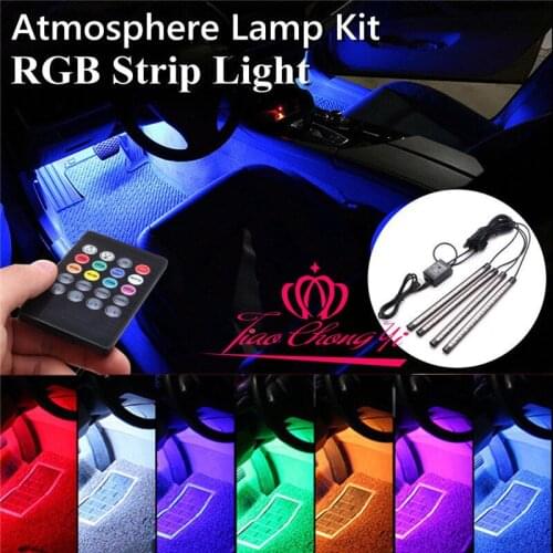 4 12LED Car Interior Light Amosphere SUV Floor Strip Lamp Music Remote Control