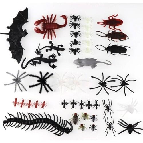 44pcs Simulation Plastic Funny Bat Bugs Fake Spiders Scorpion Halloween Creative Horror Props For Party Diy Decoration