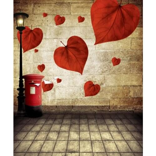 5x7ft Stone Wall Red Leaves Heart Love Photography Backdrops Photo Props Studio Background